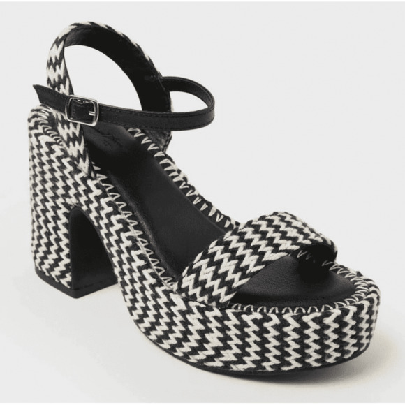 Women's Madeline Woven Chunky Platform Sandal Heels with Memory Foam Insole 7.5 - Picture 1 of 4